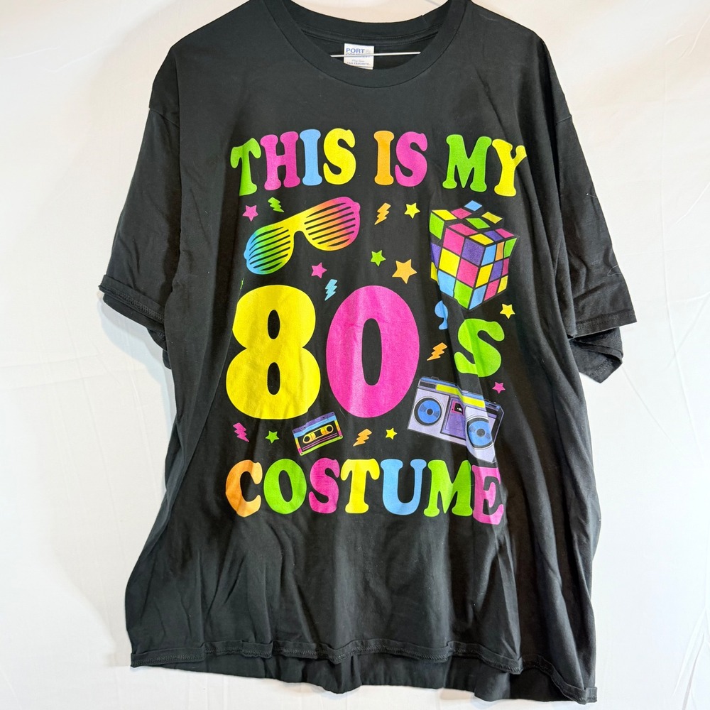 Port & Company This Is My 80s Costume Graphic Tee Black Neon 2XL Retro T-Shirt